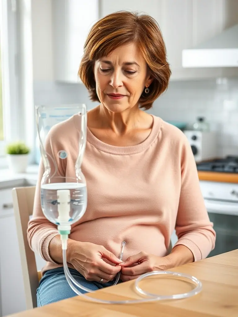 A serene image of a patient receiving personalized dialysis support at home, showcasing the comfort and convenience of AURAL's home dialysis program.