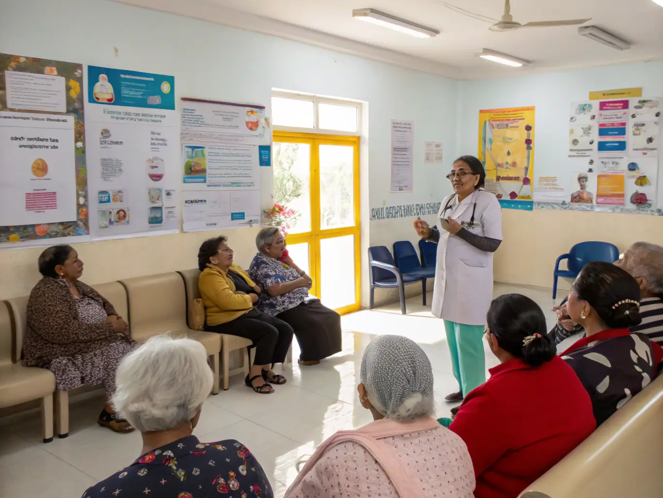 A photograph capturing a workshop session at AURAL, where patients and their families are learning about kidney disease management and healthy living practices. The image shows participants actively engaged in the session, with educational materials and resources visible.