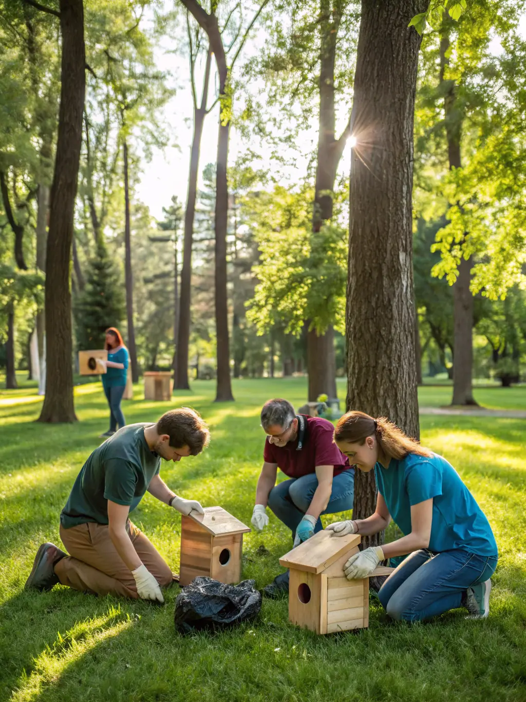 A clear photo of a team cleaning up litter from a local forest, demonstrating the association's commitment to environmental cleanup.