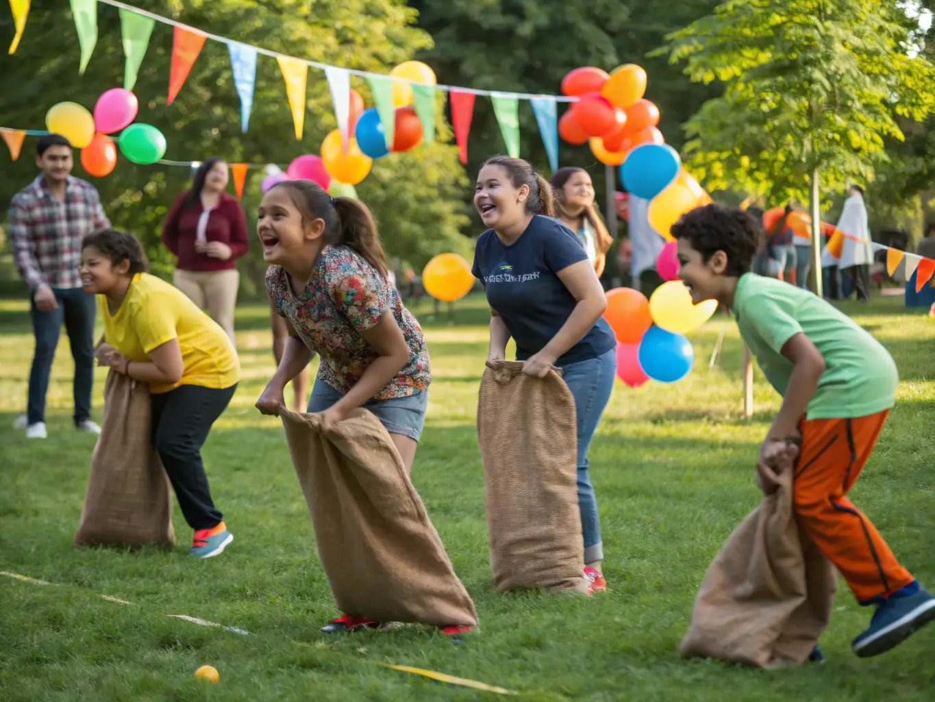 A lively image of participants enjoying a recreational event at CHANTEL'GYM ET DETENTE, such as a sports day or a community gathering. The scene captures the spirit of fun, friendship, and community engagement.